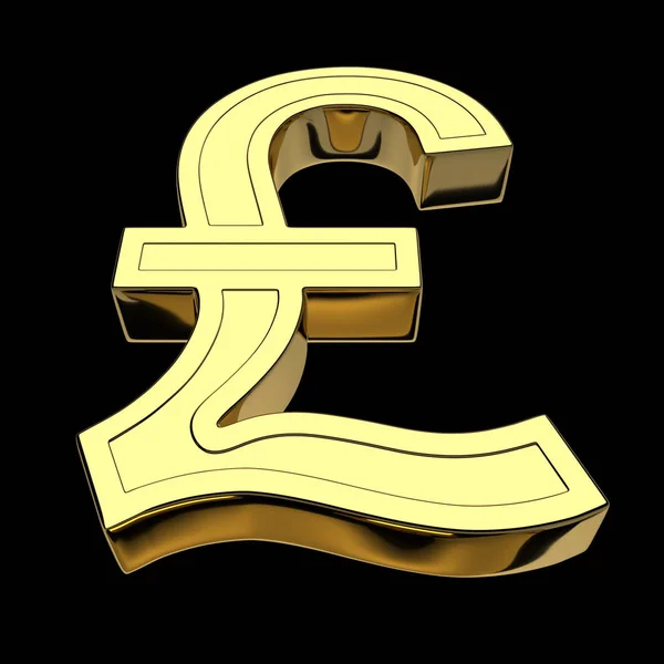 Rendering Currency Symbol British Pound Lira Golden Isolated Black Background — Stock Photo, Image