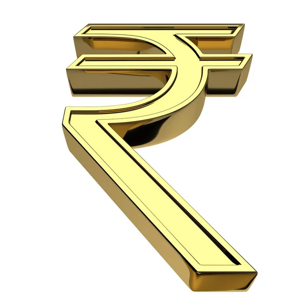 渲染印度卢比货币符号 黄金隔离在白色背景 从下面的正面视图 — 图库照片