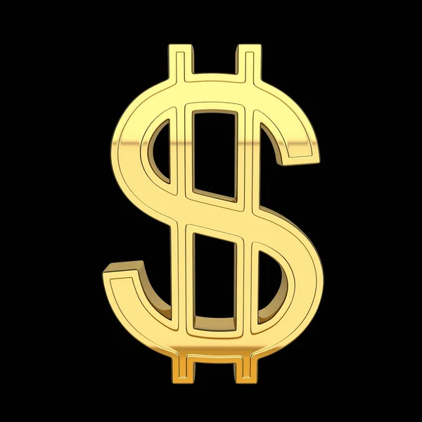 Vykreslování Symbolu Měny Usa Usa Dolar Kovové Zlato Izolované Černém — Stock fotografie