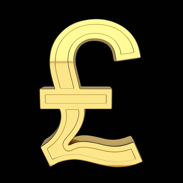 Render Symbol British Currency British Pound Metallic Gold Isolated Black — Stock Photo, Image