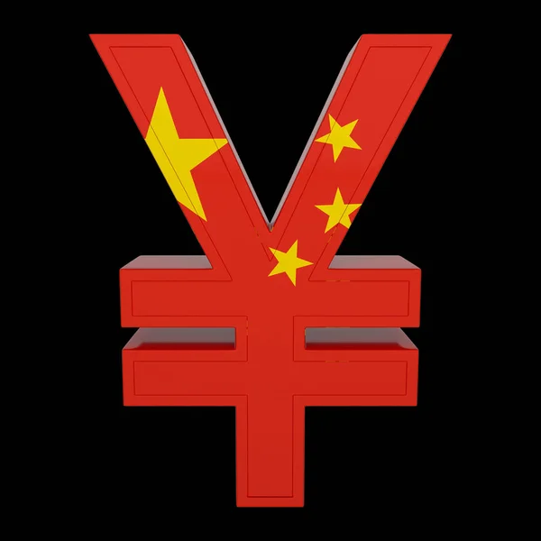 Symbol Waluty Flagi Narodowej Chiński Yuan Odwzorowania Czarnym Tle Widok — Zdjęcie stockowe
