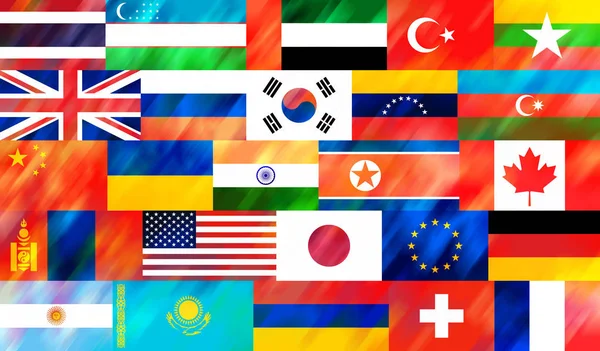 Kolorowe Stylizowane Tło Flagi Narodowe Różnych Krajów Świata — Zdjęcie stockowe