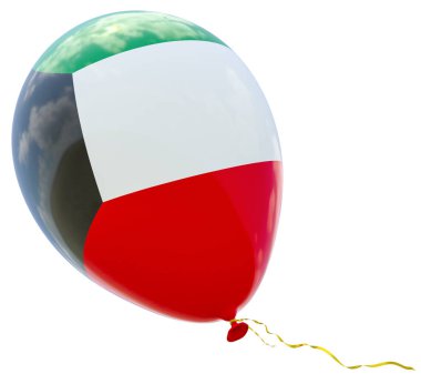 Kuveyt devlet bayrağı görüntü ile balon. 3d render illüstrasyon izole beyaz arka plan üzerinde.