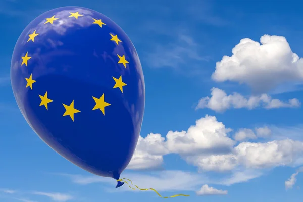 Globo Con Imagen Bandera Unión Europea Ondeando Contra Cielo Azul — Foto de Stock