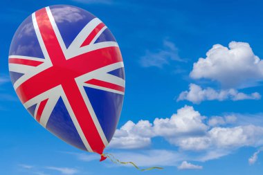 Mavi gökyüzüne karşı uçan İngiltere bayrağı görüntü ile balon. 3D render, bir kopyası ile çizim alanı.