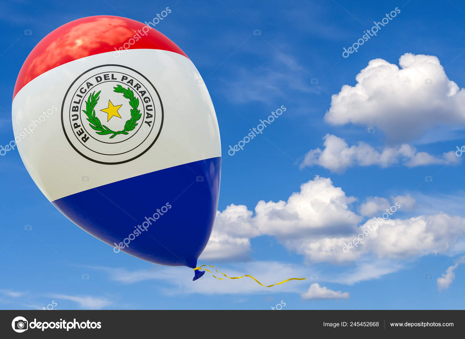 青い空を飛んでいるパラグアイの国旗のイメージで膨脹可能な気球 レンダリング コピー領域の図 ストック写真 C Cobalt 70