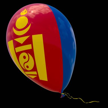 Moğolistan bayrağı görüntü ile balon. 3D render, illüstrasyon izole siyah.