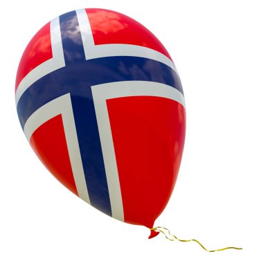 Norveç bayrağı görüntü ile balon. 3D render, illüstrasyon izole beyaz.
