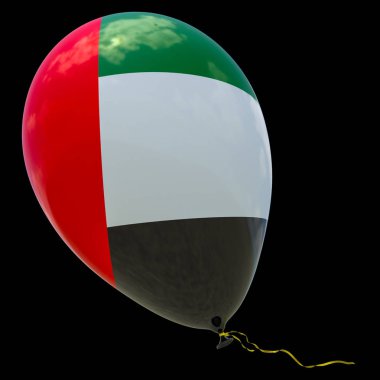 Birleşik Arap Emirlikleri bayrağı görüntü ile balon. 3D render, illüstrasyon izole siyah.