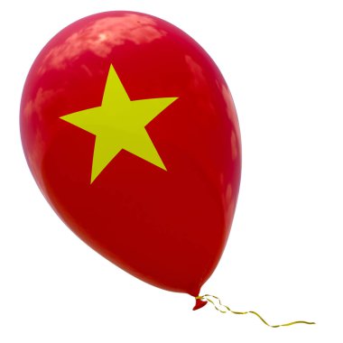 Vietnam bayrağı görüntü ile balon. 3D render, illüstrasyon izole beyaz.