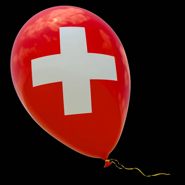 Sviçre Bayrağı Görüntü Ile Balon Render Illüstrasyon Izole Siyah — Stok fotoğraf