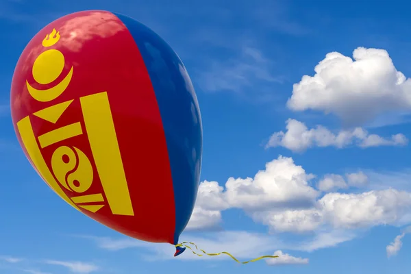 Nafukovací Balónek Obrazem Státní Vlajka Mongolska Plující Modré Obloze Vykreslování — Stock fotografie