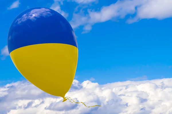 Nafukovací Balónek Obrazem Státní Vlajka Ukrajiny Plující Modré Obloze Vykreslování — Stock fotografie