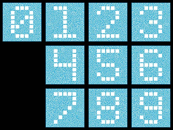 Un ensemble de caractères numériques de zéro à neuf. Numéros stylisés — Image vectorielle