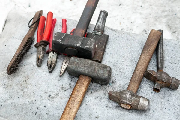 Tools for manual forging metal. Blacksmith tools.
