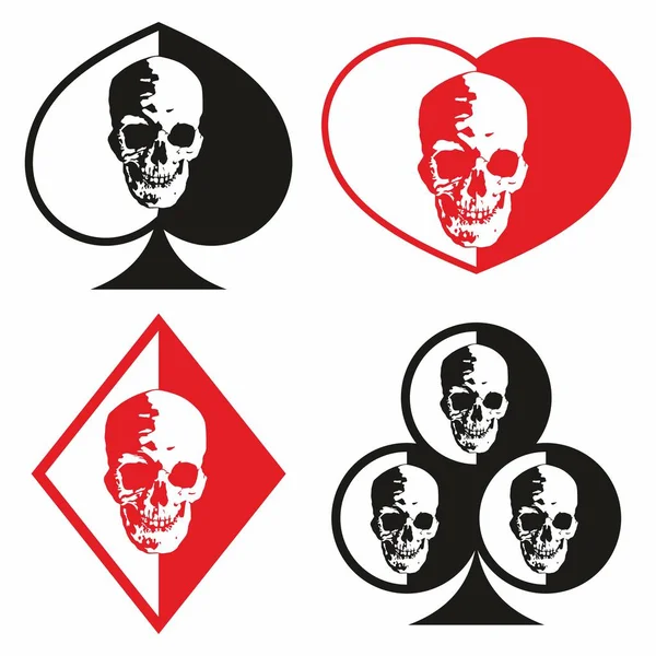 Símbolos de jugar a las cartas con la imagen de un cráneo humano . — Vector de stock