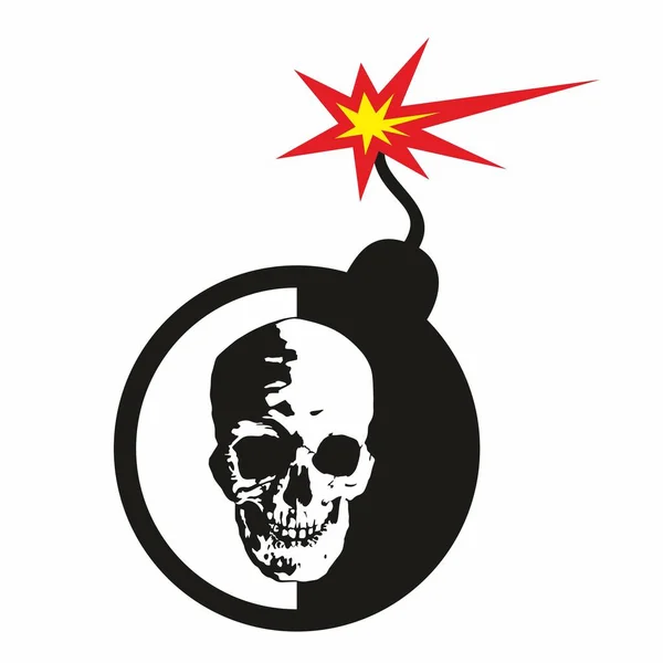 Un cráneo humano representado en una bomba estilizada con una mecha ardiente . — Vector de stock