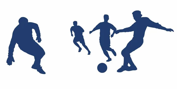 Silhouettes de joueurs tout en jouant au football. Le jeu du socce — Image vectorielle