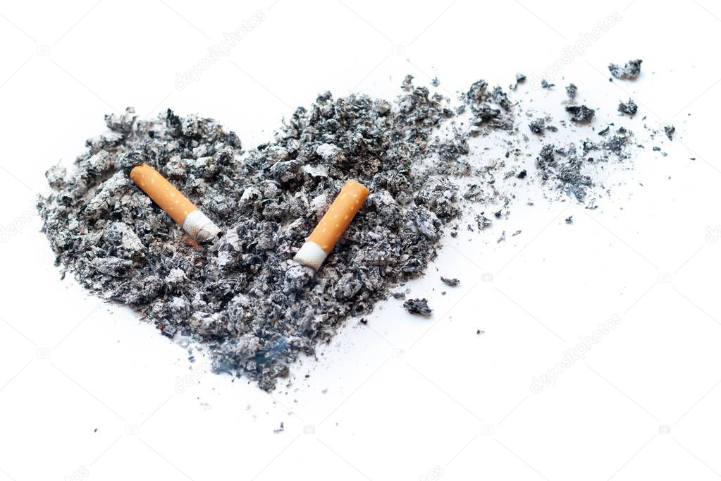 Tobacco ash is scattered in the form of a stylized heart.