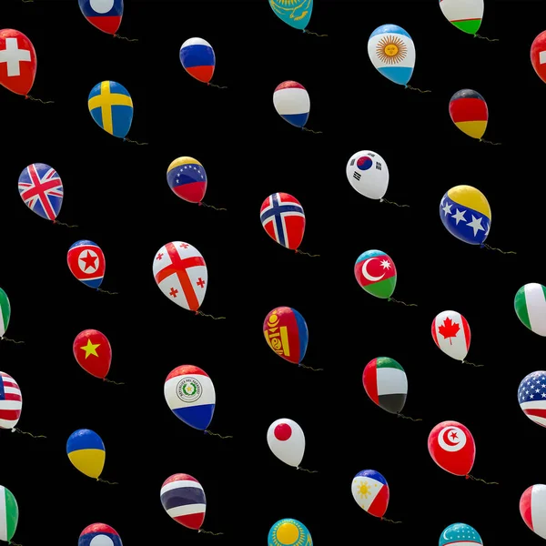 Images of national flags on balloons. Seamless pattern. — Stock Photo, Image