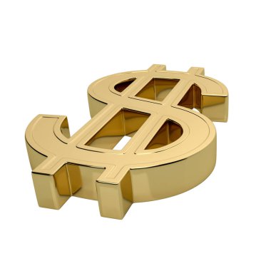 Altın Dolar İşareti yatay pozisyonda, beyaz üzerine izole edilmiş. D