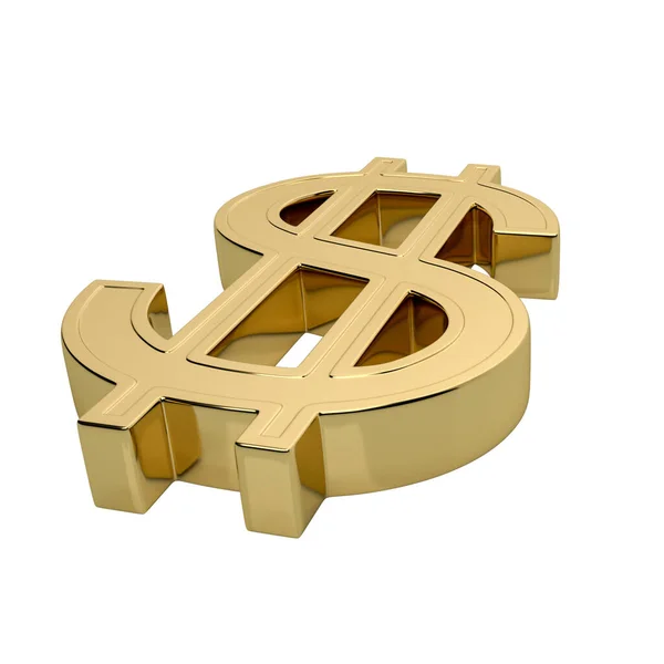 Golden dollar Sign in horizontale positie geïsoleerd op wit. D — Stockfoto