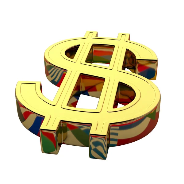 Three-dimensional golden dollar sign with the reflection of the — Stock Photo, Image