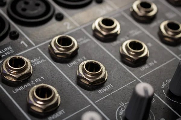 Audio Jack Mixing Desk Console Inputs Insert Jacks — Stock Photo, Image