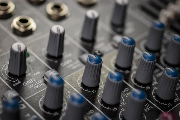 Professional Audio Mixing Console Input Gain Control Knobs Audio Controls — Stock Photo, Image