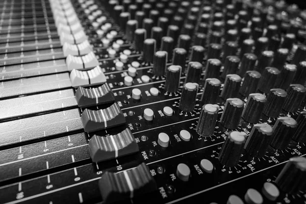 Low Level View Faders Professional Audio Sound Mixing Console Music — Stock Photo, Image