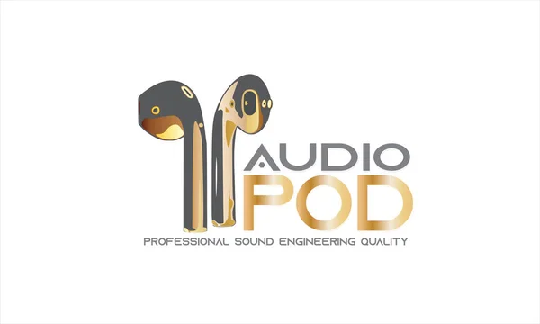 Audio Dance Music Logo Gold Concept Audio Pods Gravação Studio —  Vetores de Stock