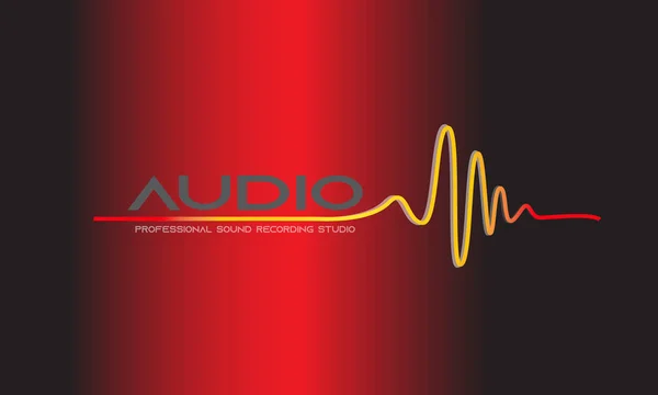 Ses dans Dj müzik kayıt stüdyo amblem Logo, derin kırmızı ve siyah arka plan, sarı ve altın renkli ses dalga logosu, ses dalga kavramı,