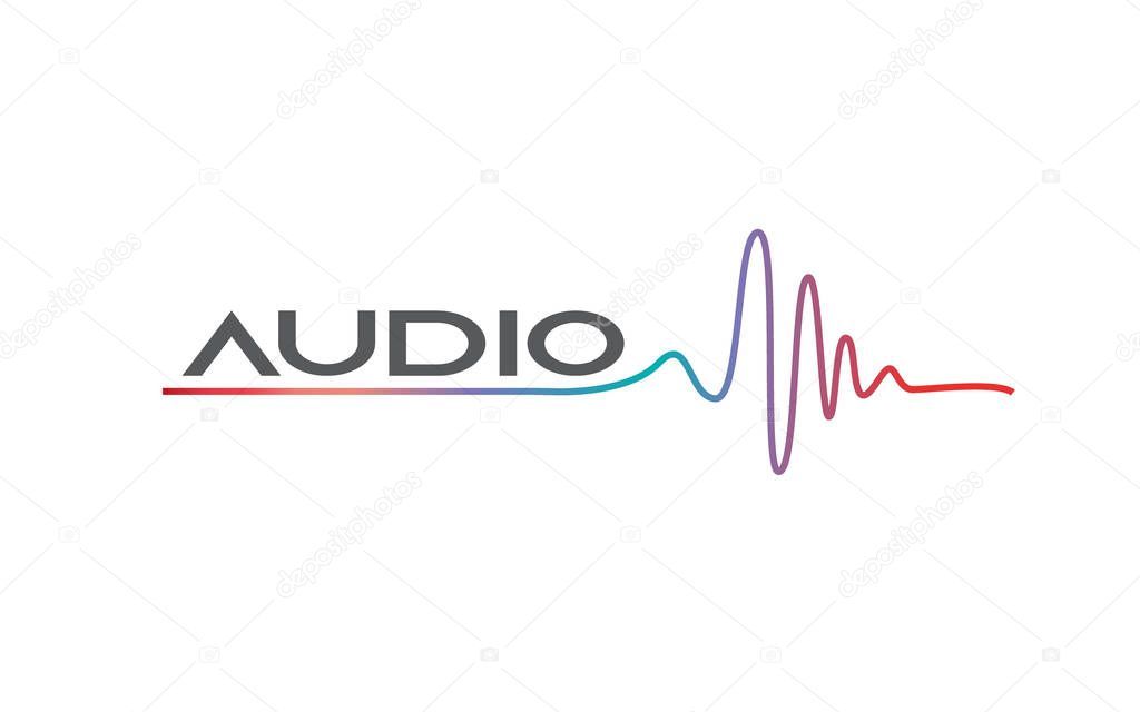 Audio Dance DJ Music Logo, concept sound wave, recording studio emblem Logo, bright white background, multi colour audio wave
