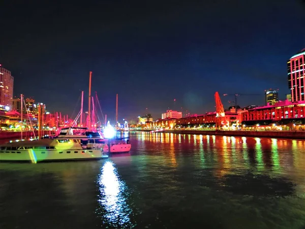 Puerto Madero Waterfront Gece Manzaraya Buenos Aires Cityscape Telifsiz Stok Fotoğraflar