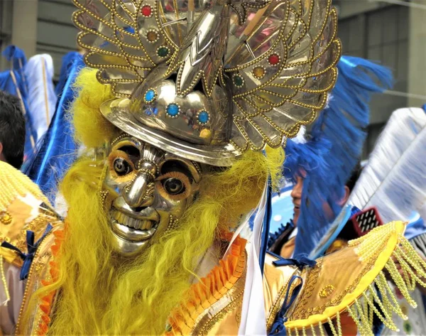 Boliviaanse Carnaval Buenos Aires Argentina People Mooie Kleurrijke Kostuums Maskers — Stockfoto
