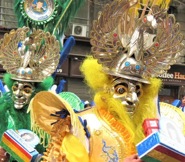 Boliviaanse Carnaval Buenos Aires Argentina People Mooie Kleurrijke Kostuums Maskers — Stockfoto