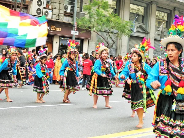 Boliviaanse Carnaval Buenos Aires Argentinië Oktober 2018 Vrouwen Dansen Traditionele — Stockfoto