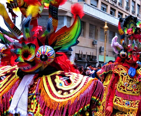 Boliviaanse Carnaval Buenos Aires Argentinië Mensen Die Dragen Kleurrijke Kostuums — Stockfoto