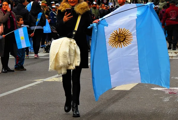 Buenos Aires Argentina Julio 2019 Gente Con Banderas Desfile Del —  Fotos de Stock