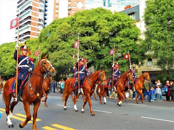 Buenos Aires Argentina Juli 2019 Granaderos Menunggang Kuda Selama Parade — Stok Foto