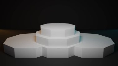 karanlık studio 3D işlenmiş soyut stil beyaz modern sunum podyum yaktı