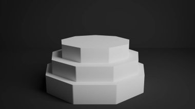 Soyut modern üç düzeyleri beyaz sunu podyum yaktı karanlık Studio'da render