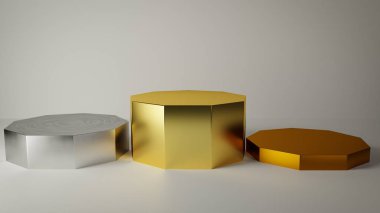 Üç metal podyum render: altın, gümüş ve bronz ilk, simgeleyen, ikinci ve üçüncü yerleştirir.