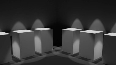 kaideleri yaktı lamba ışık ile karanlık bir odada sunular için 3D set.