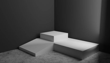 Alternatif olarak geometrik şekiller sunular için şık bir kaide oluşturma bir köşede yaktı. 3D render. 