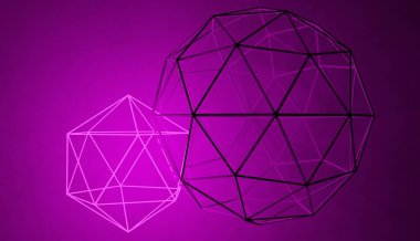 Geometrik şekil parlak pembe neon ile daha büyük bir, 3d render sigara parlayan birbirine bağlı..