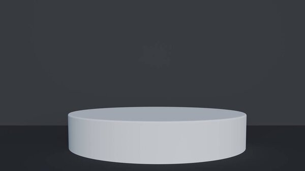 3D minimalist round exhibition podium in grey studio environment.