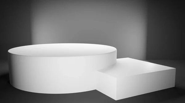 Set Presentation Podium Dark Studio White Shaped Lit Bright Light — Stock Photo, Image