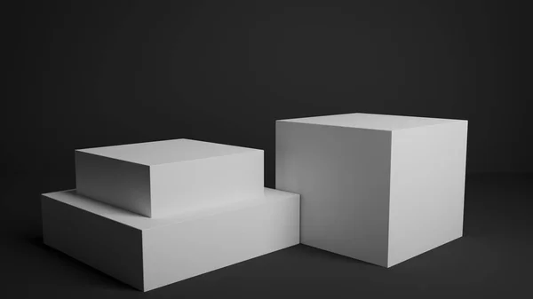 Set Modern Minimalist White Podiums Presentations Exhibitions Dark Studio Room — Stock Photo, Image