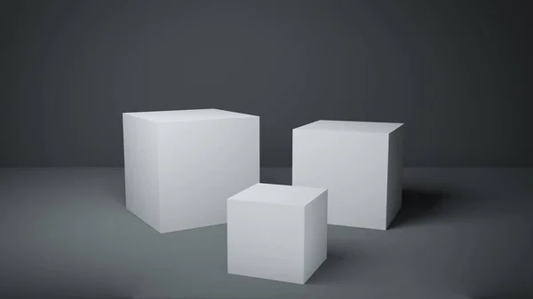 Renderização Mais Brilhante Cubos Brancos Alternativamente Iluminados Pedestais Estilo Minimalista — Fotografia de Stock